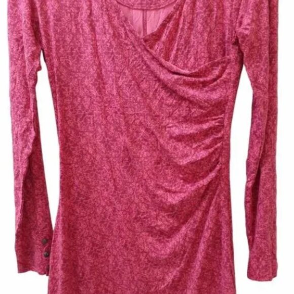 Kuhl Dress Red Print Long Sleeve Faux Wrap Ruched Display// Sample//New - Picture 9 of 11